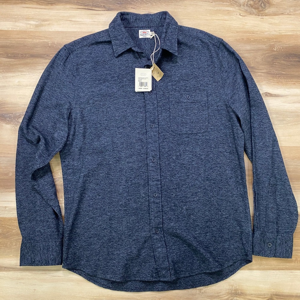 Faherty Super Brushed Flannel Shirt L Button Down Organic Cotton Washed Black